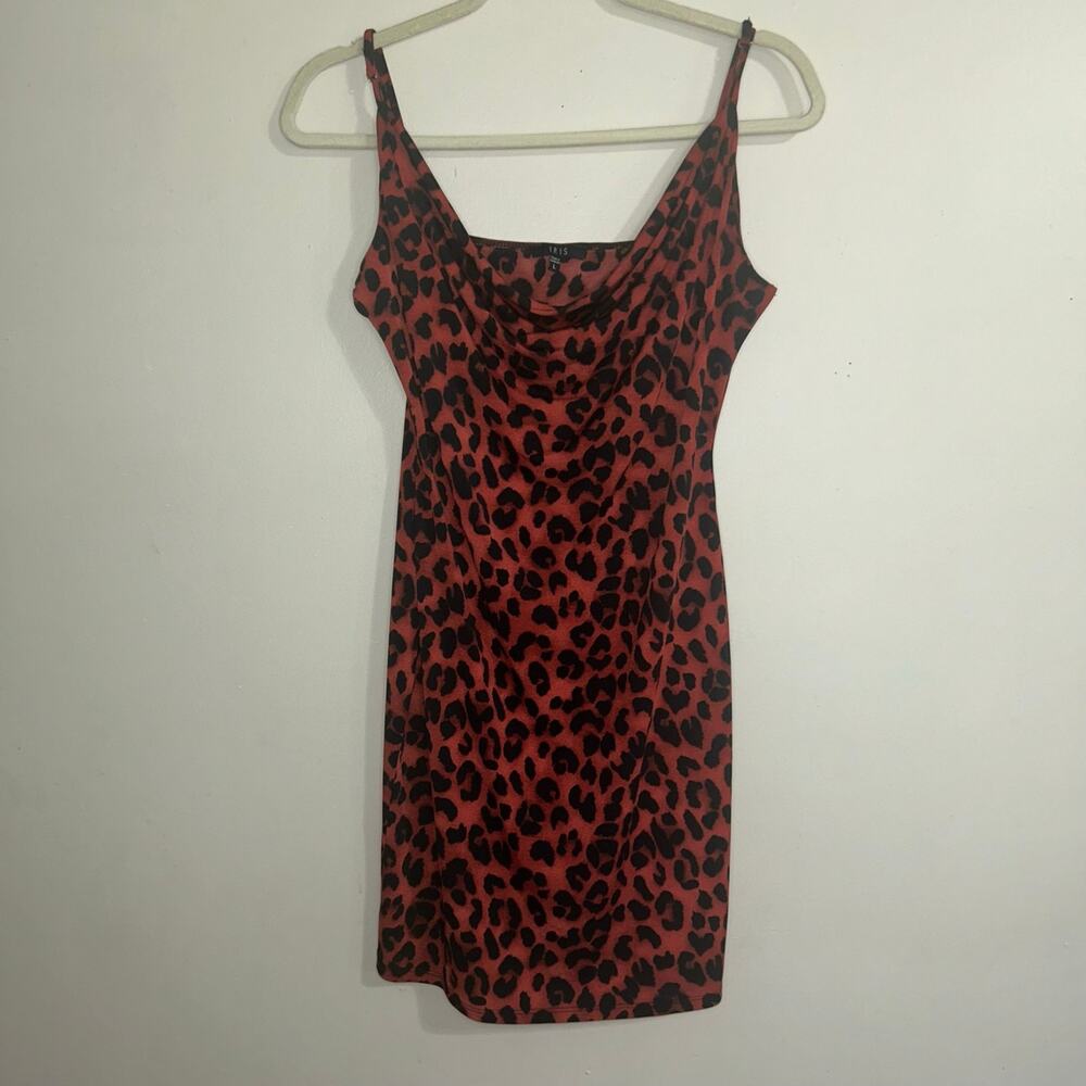 Iris Mini Pencel Dress With Straps Leppard Print Red Women Size L